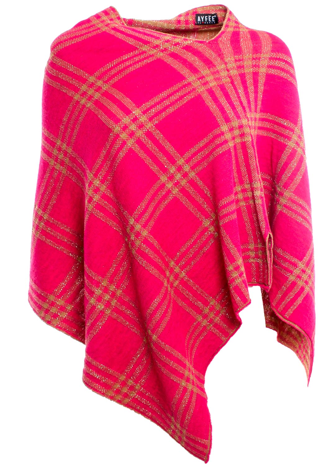 PONCHO IN MAGLIA SCOZZESE, 60%AC 20% VI 20% WL,  MADE IN ITALY